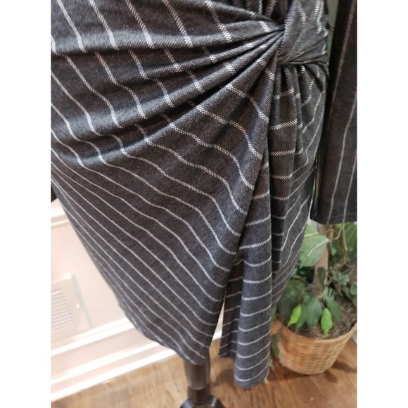 Spring Haze Women Gray Striped Rayon Long Sleeve Round Neck Knee Length Dress S - Picture 10 of 13